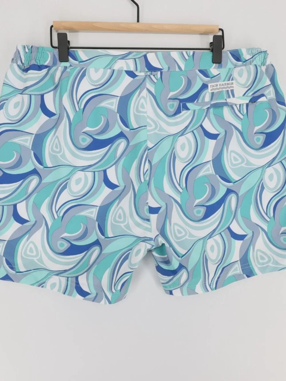 Fair Harbor Swim Trunks Mens 38 Blue Swirl Print BreezeKnit Lined Stretch